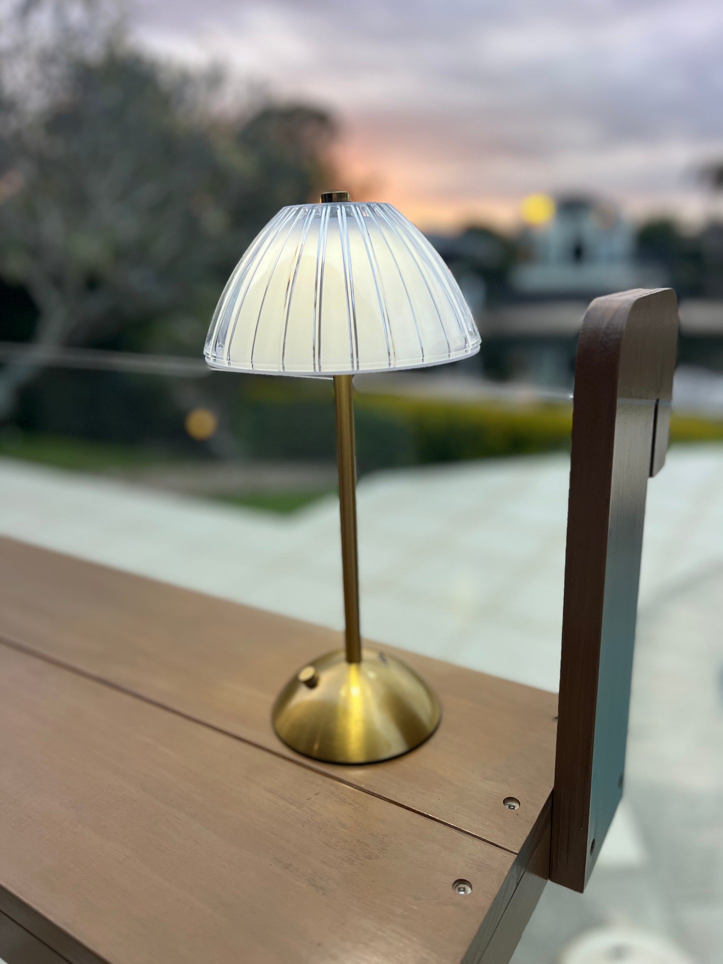 Art Deco Vintage Brass Outdoor table Light : Mother of Pearl