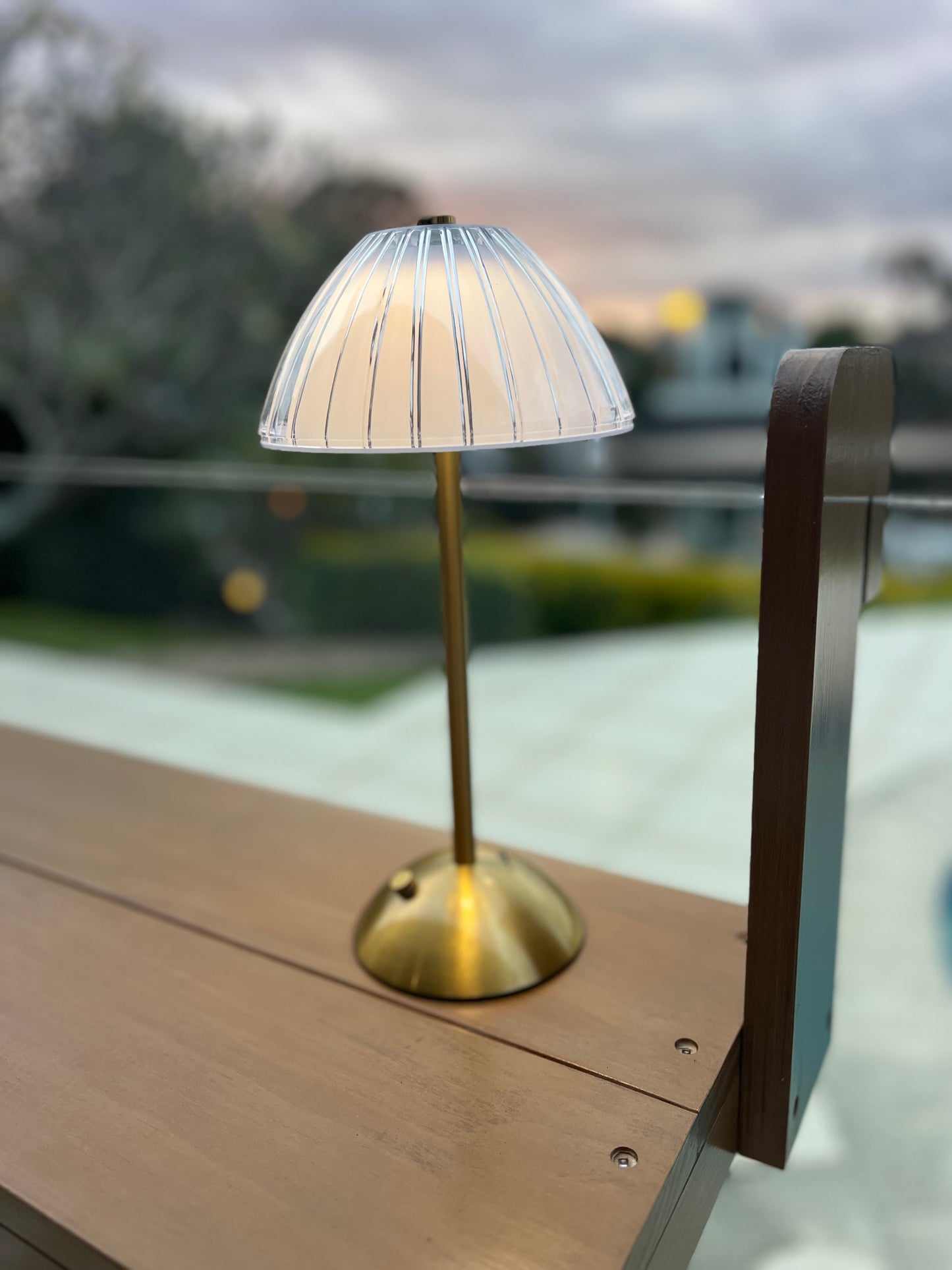 Art Deco Vintage Brass Outdoor table Light : Mother of Pearl
