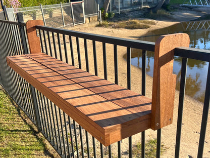 Bench Bar attachment designed to fit balcony and pool fence balustrades