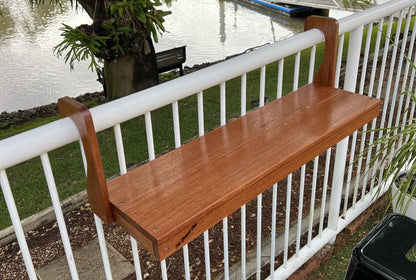 Bench Bar attachment designed for tubular pool fence rails and balcony rails
