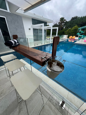 Ice bucket on  bench bar by the pool