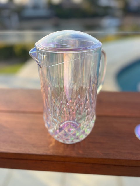 Iridescent Cut Acrylic Coupe Glasses & Pitcher Set for Outdoor Entertaining and Balcony Bars