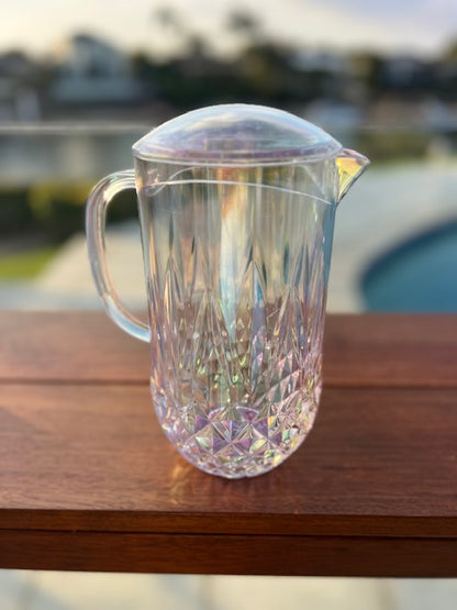 Iridescent Cut Acrylic Coupe Glasses & Pitcher Set for Outdoor Entertaining and Balcony Bars