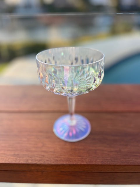 Iridescent Cut Acrylic Coupe Glasses & Pitcher Set for Outdoor Entertaining and Balcony Bars